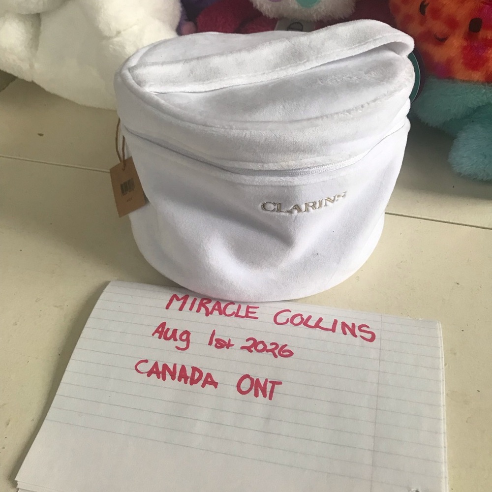 Clarins White Plush Cosmetic Bag+ Jellycat+ treats